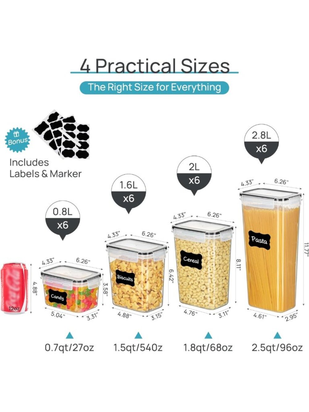 Airtight Plastic Food Storage Containers Set - 24 Pcs Canisters for Kitchen - Picture 3 of 7